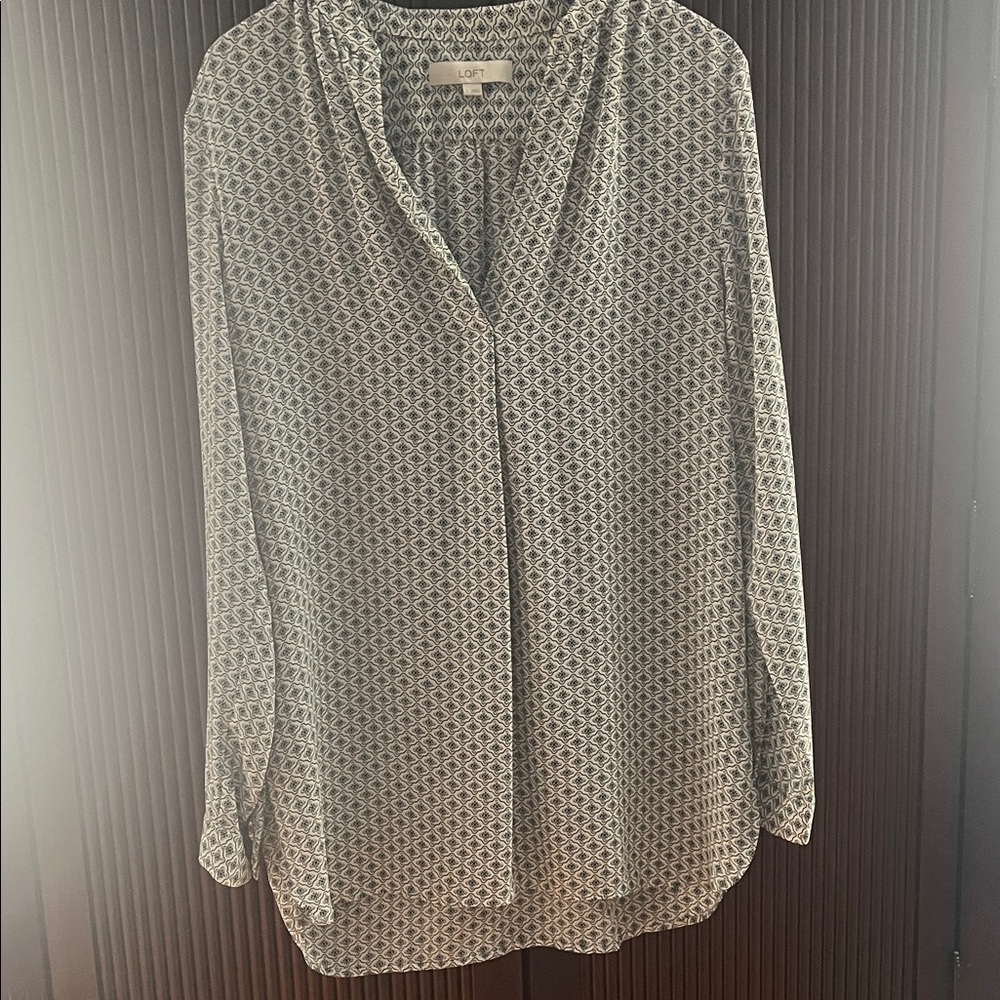 LOFT Geometric Black, White and Green Blouse